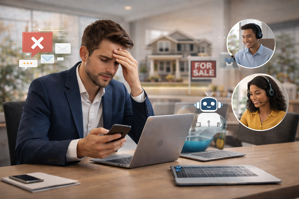 Virtual assistant team and AI intern supporting a real estate agent with lead generation and CRM management